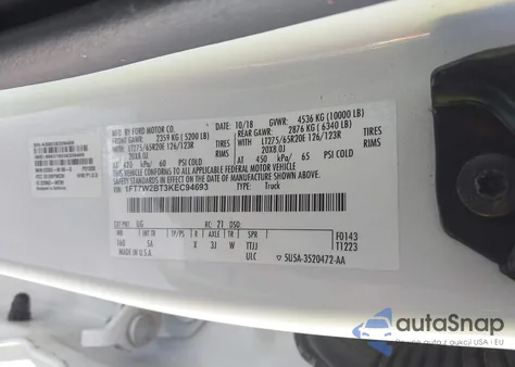 2019 Ford F-250 Lariat из США, поврежденный, VIN 1FT7W2BT3KEC94693